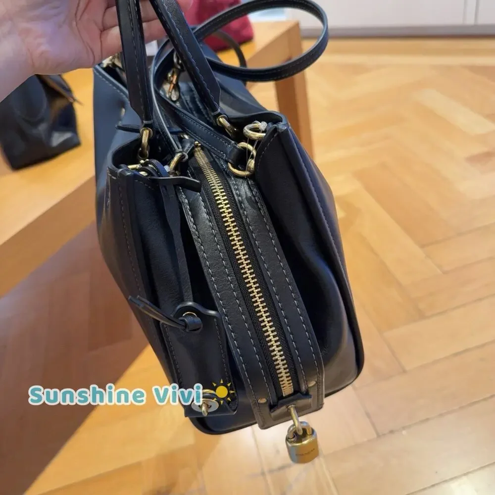 NWT Coach Rogue 31 Bag in Black Pebbled Leather & Brass Satchel Handbag CCX23